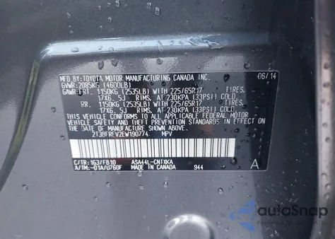 2014 Toyota Rav4 Le из США, поврежденный, VIN 2T3BFREV2EW190774